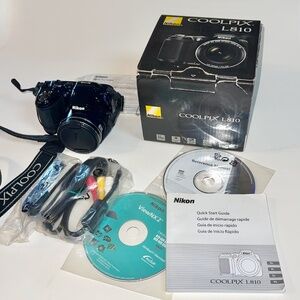 Nikon COOLPIX L810 Digital Camera Blue 16.1 MP + 16 GB SD Card Tested Box Cord